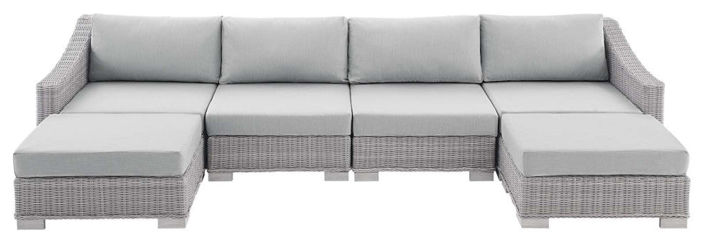 Lounge Sectional Sofa Set, Rattan, Wicker, Gray, Modern, Outdoor Patio Cafe