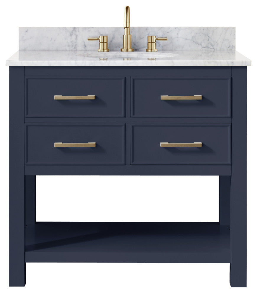Avanity Brooks Bath Vanity, Navy Blue With Top and Sink, 36", Carrara White Marb