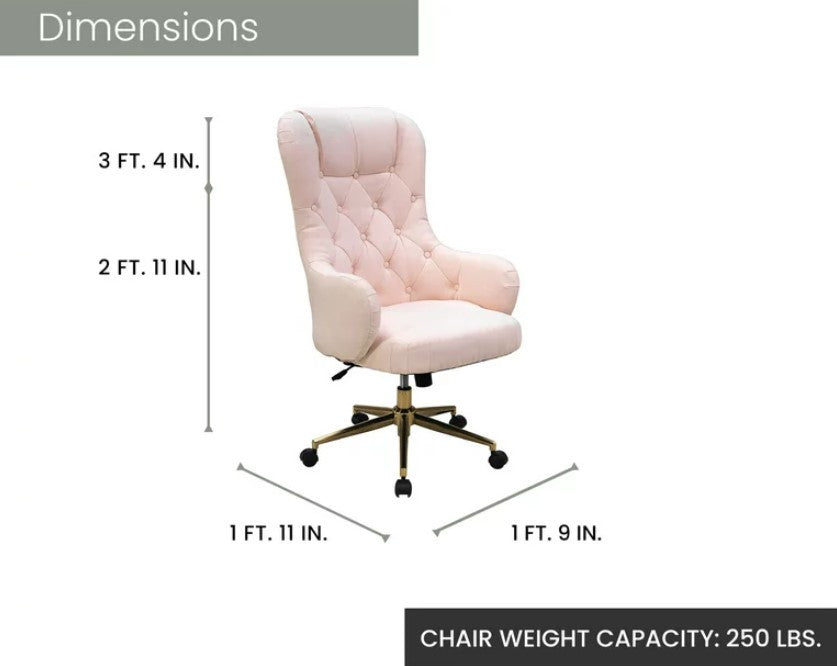 Ergonomic Office Chair, Padded Seat & Comfortable Button Tufted High Back, Pink