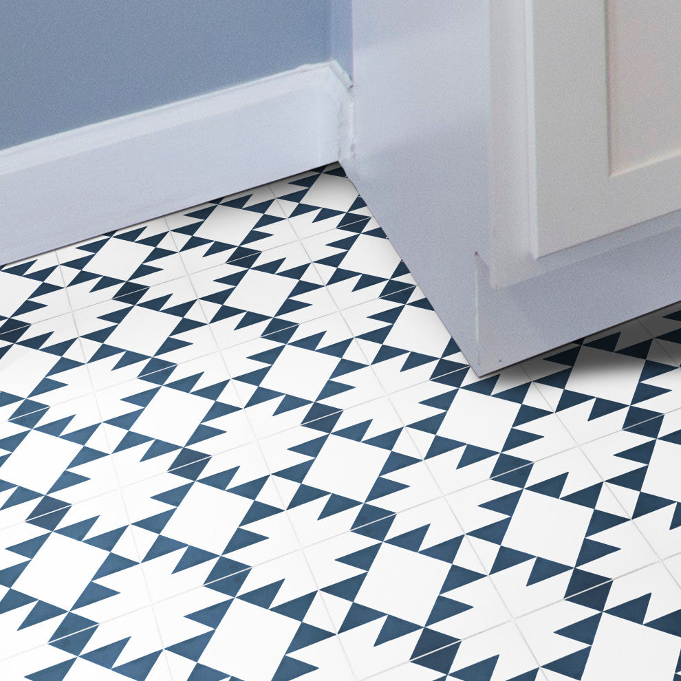 Rissani Handmade Cement Tile, White/Navy Blue, Sample