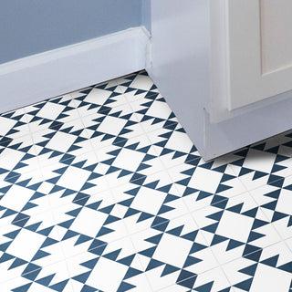 Rissani Handmade Cement Tile, White/Navy Blue, Sample