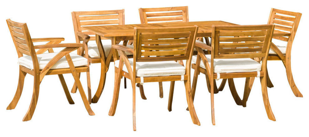 GDF Studio Baia 7-Piece Acacia Wood Outdoor Dining Set