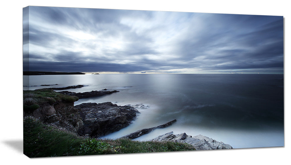 "Gloomy Bluish Atlantic Beach Portugal" Seashore Wall Art, 1 Panel, 60"x28"