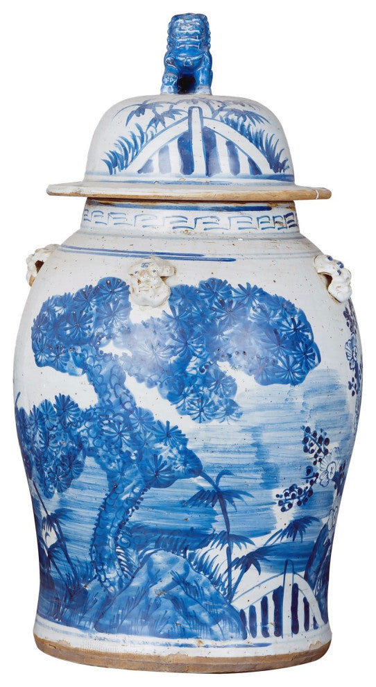 Vintage Temple Jar Pine Motif, Large