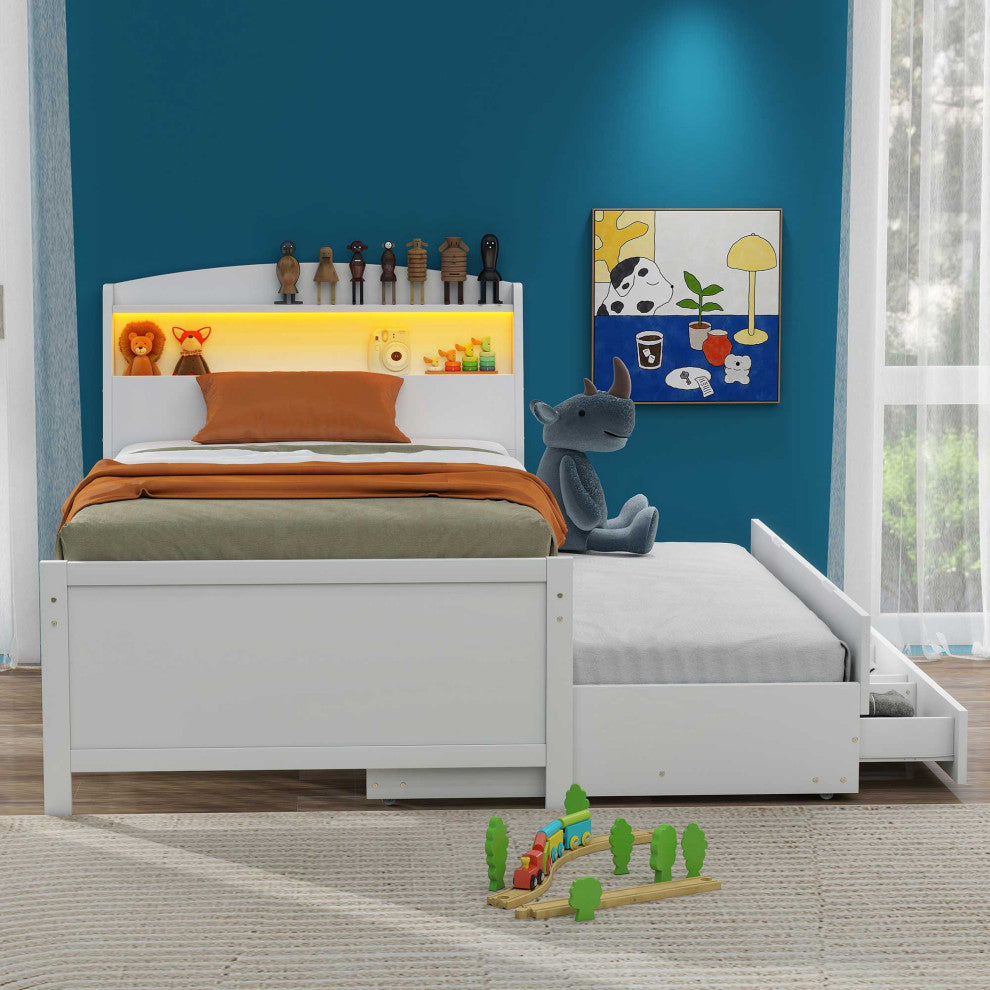 Gewnee Twin Size Platform Bed with Storage LED Headboard