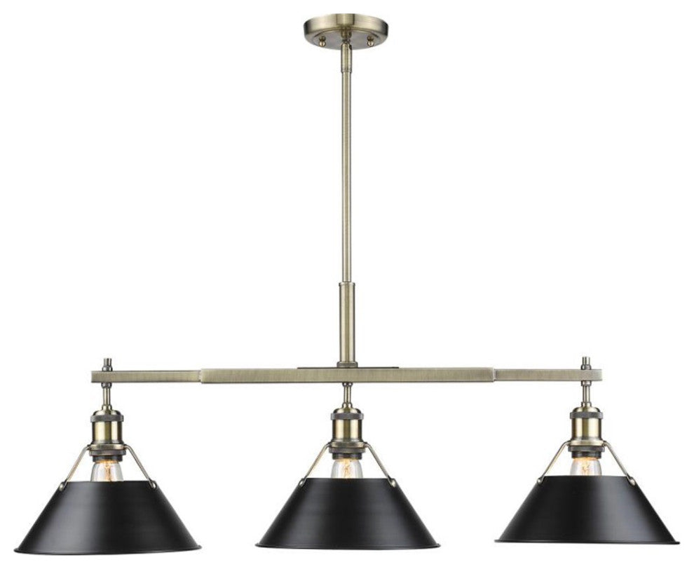 Golden Lighting Orwell Linear Pendant, Aged Brass, Black Shade