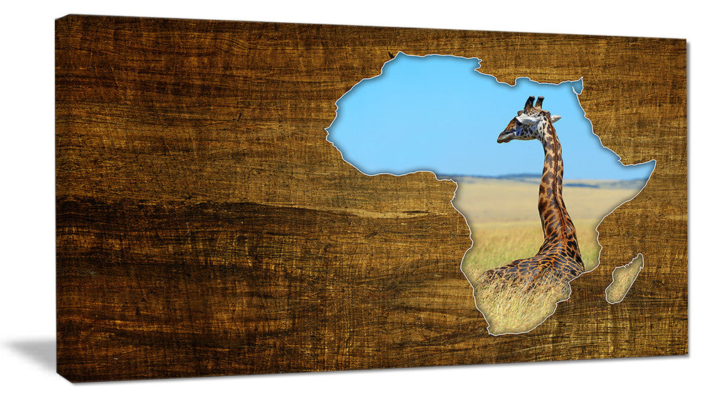 Africa Wildlife Map Design, Abstract Canvas Artwork, 32"x16"