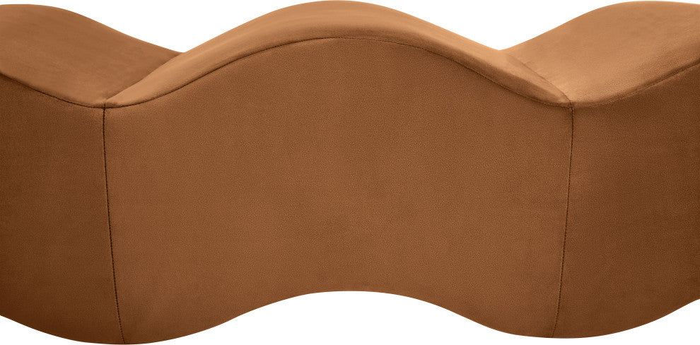 Wave Upholstered Bench, Saddle, Velvet