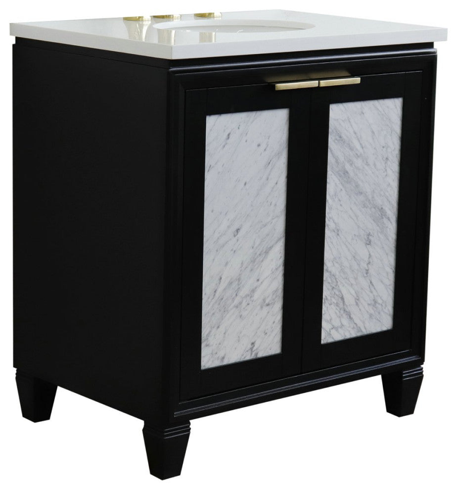 31" Single Sink Vanity, Black Finish With Engineered Stone Top With Oval Sink