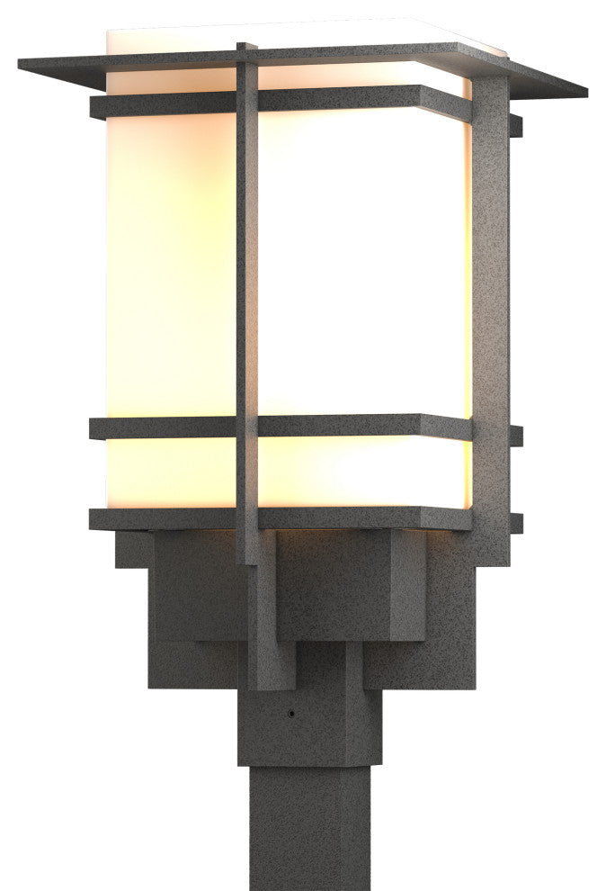 Tourou Large Outdoor Post Light, Coastal Natural Iron Finish, Opal Glass
