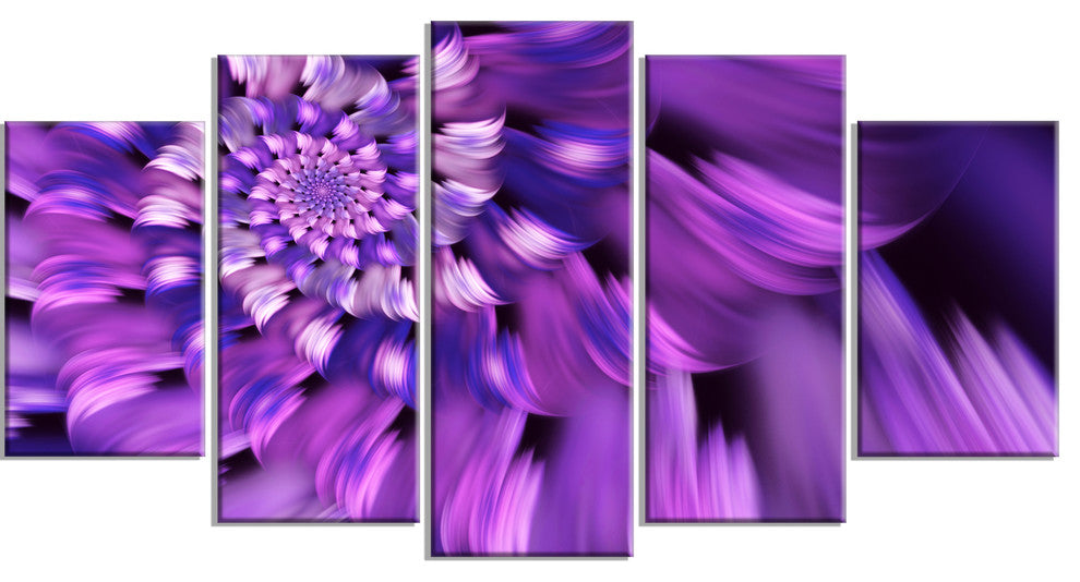 Blue Flower Shaped Fractal Art, Large Floral Canvas Art Print, 60"x32", 5 Panels