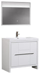 Aquamoon Granada Modern Bathroom Vanity With LED Mirror, White, 36"