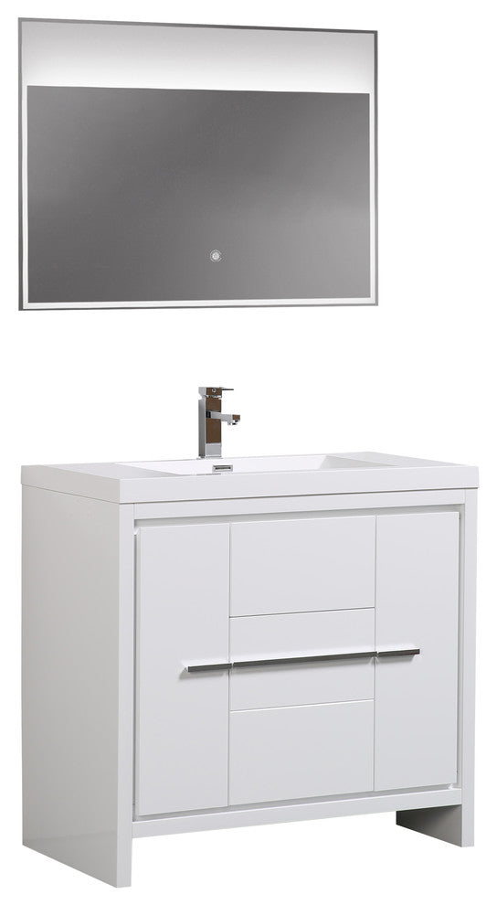 Aquamoon Granada Modern Bathroom Vanity With LED Mirror, White, 36"