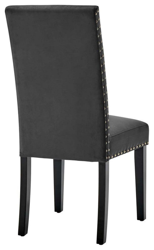 Side Dining Chair, Set of 2, Velvet, Wood, Dark Gray, Modern, Cafe Bistro