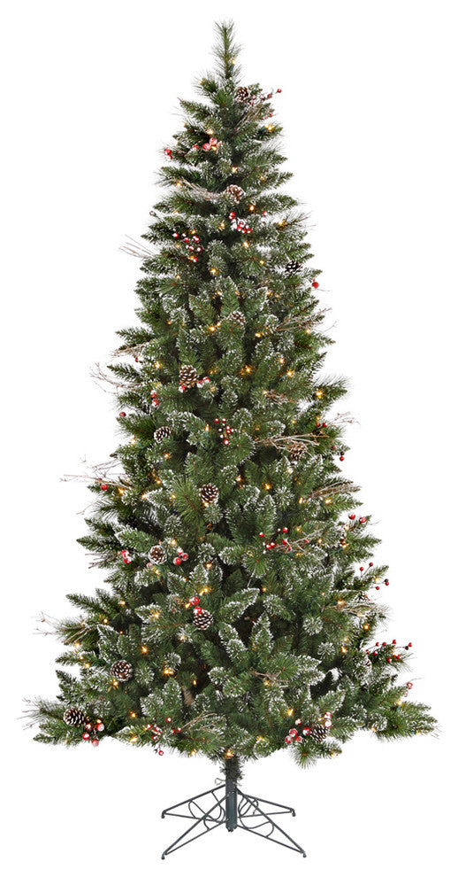 Vickerman B166261 6' Snow Tipped Pine And Berry Christmas Tree, Clear Lights