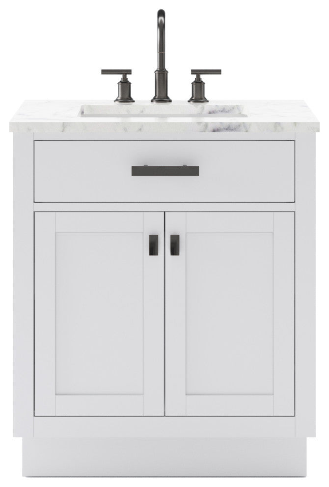 Hartford 30" Single Sink Marble Countertop Bath Vanity, White, Vanity With Goose