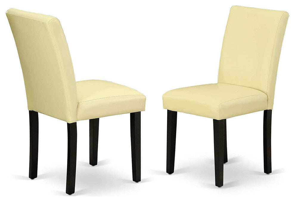 7 Pieces Dining Set, Black Rectangular Table and Eggnog Pu Leather Padded Chairs