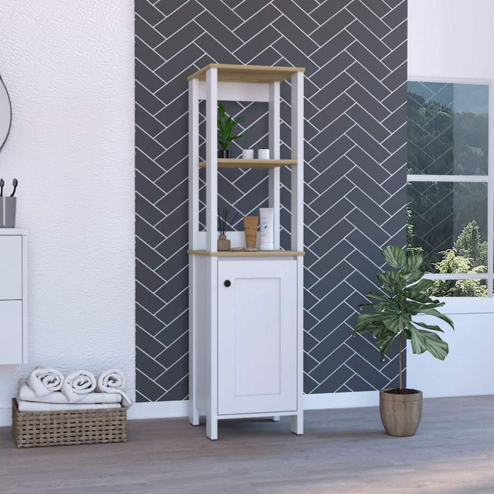 Linen Cabinet Jannes, Bathroom, Light Oak / White