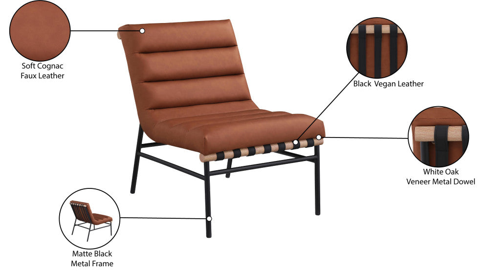 Burke Upholstered Accent Chair, Cognac, Vegan Leather, White Oak