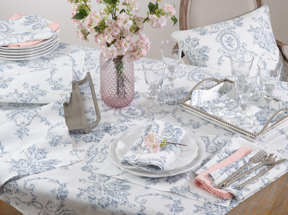 Floral Design Toile Runner, Indigo, 16"x120"