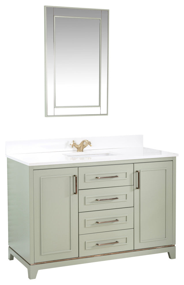 Albia Collection 48" Bathroom Vanity With Sink, Mirror, Countertop, Green