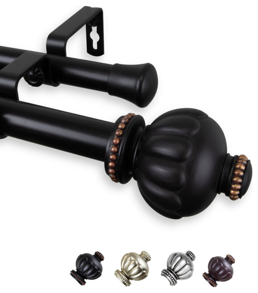 Bran 1" Double Curtain Rod, Black, 28-48"