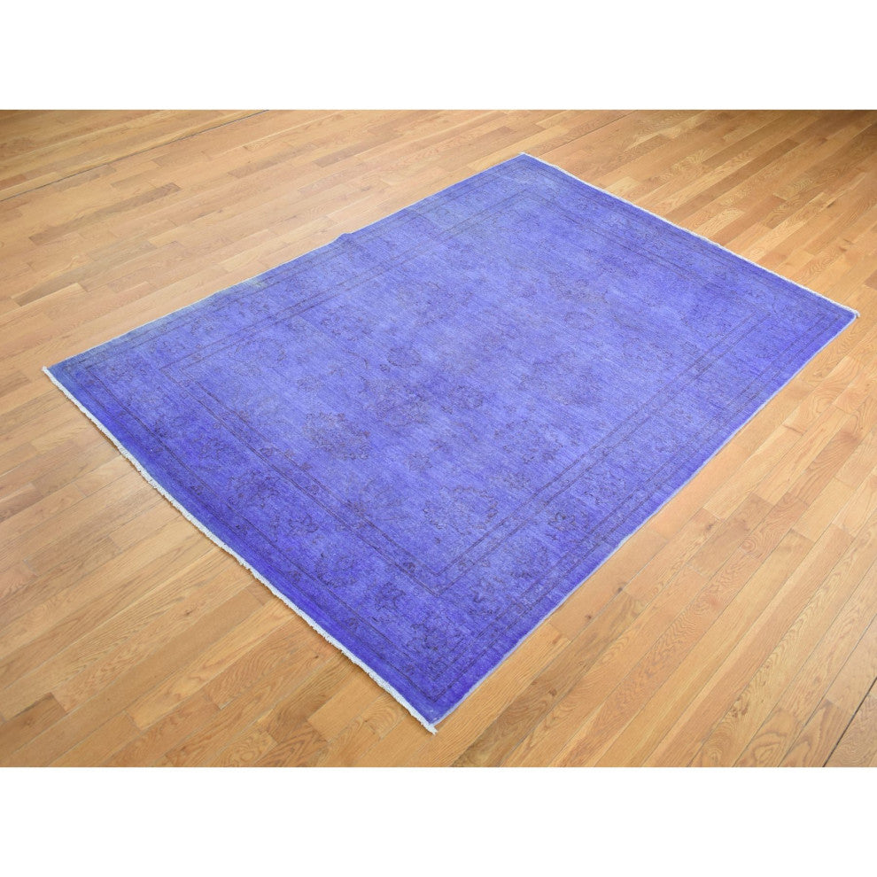 Purple Overdyed, Peshawar Design, Hand Knotted, Pure Wool, Rug, 6'x8'7"