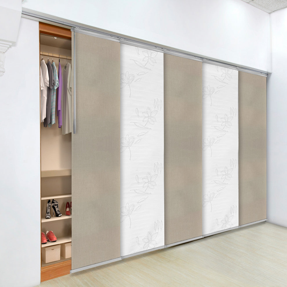 White-Alabaster 5-Panel Track Extendable Vertical Blinds 94"Hx58-110"W