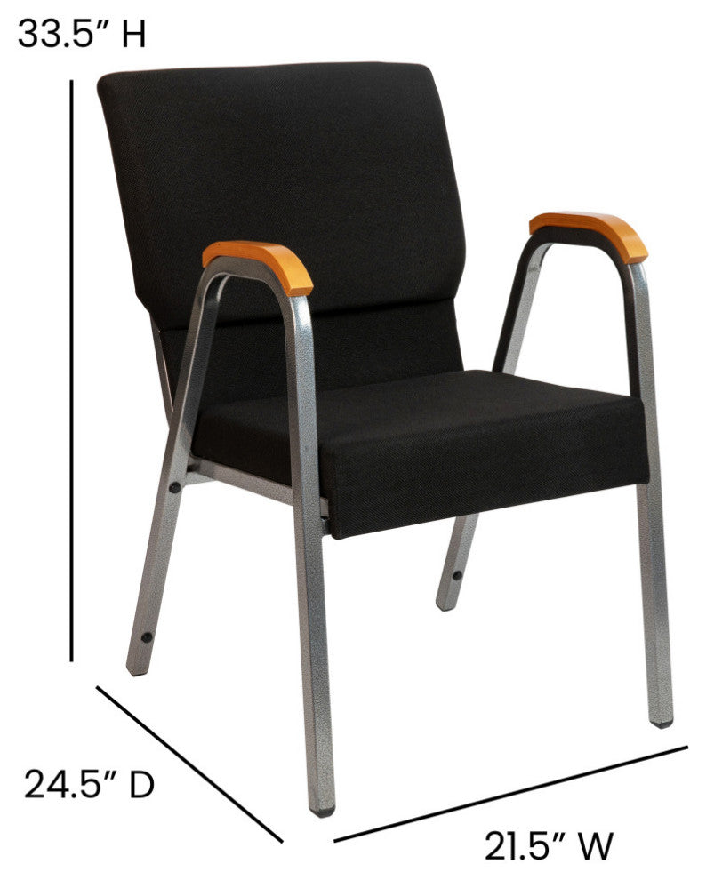 HERCULES Series 21"W Stacking Wood Chair, Black Fabric and Silver Vein Frame