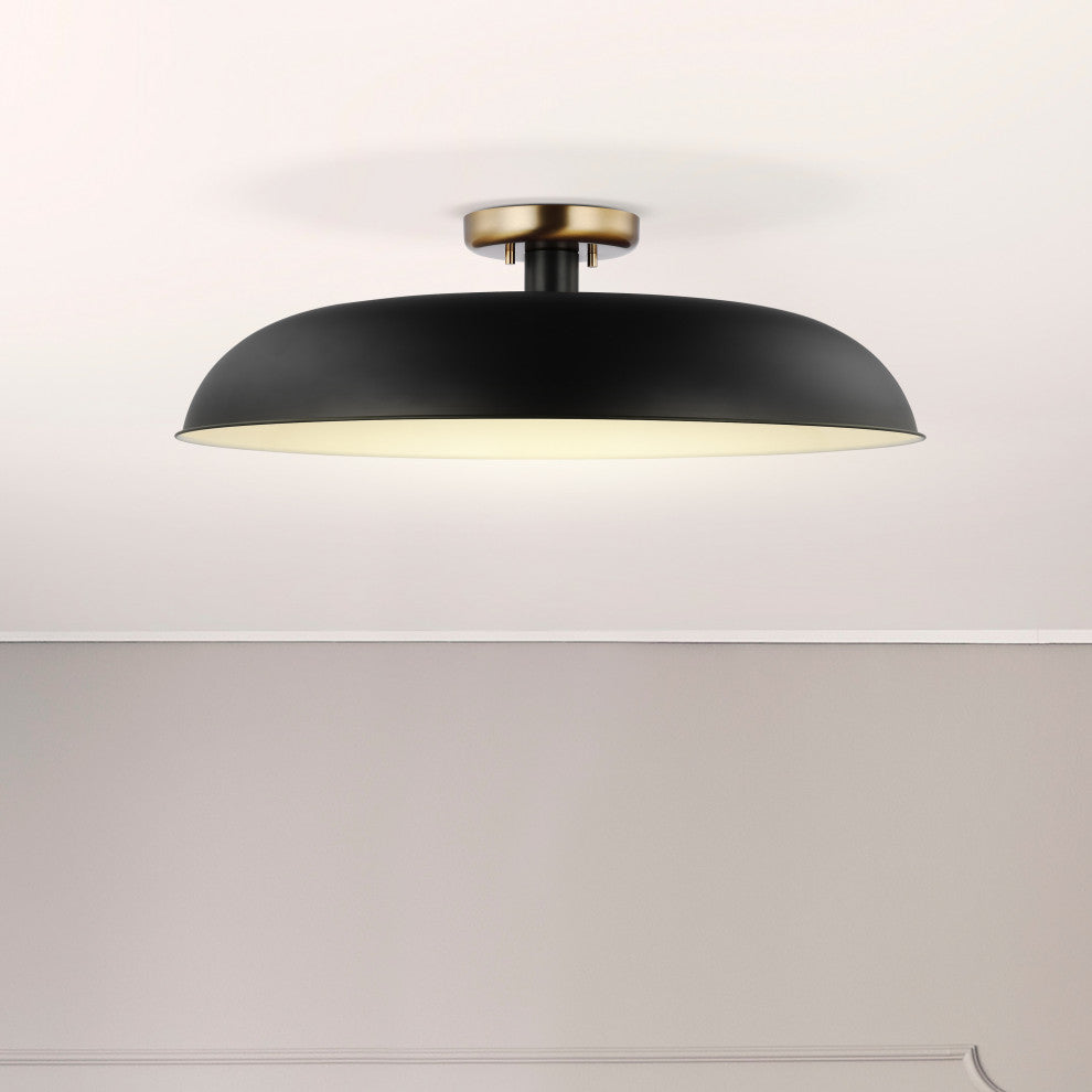 Colony 1-Light Large Semi-Flush Mount Fixture, Matte Black With Burnished Brass