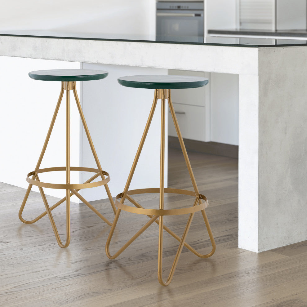 Spiroa Modern Industrial Metal Backless Circular Bar Stool, Green