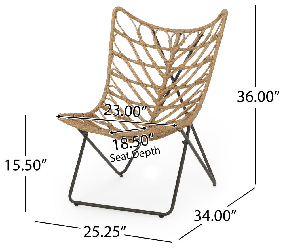 Danbury Outdoor Boho Modern Wicker 3-Piece Chat Set, Light Brown/Black