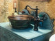 15" Round Copper Vessel Pail Bath Sink with Weathered Green Exterior, LT Drain