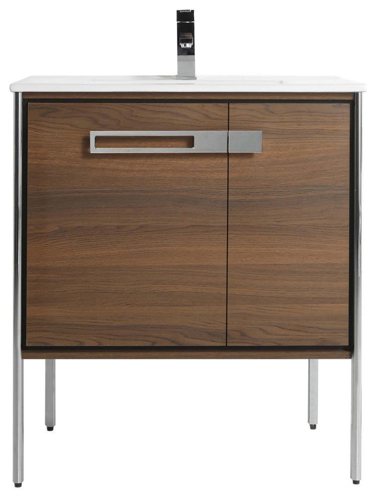 Oakville Bath Vanity, Ceramic Sink, Walnut Ebony, 30 Inch, Chrome Hardware