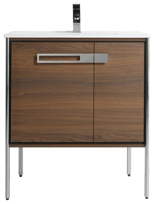Oakville Bath Vanity, Ceramic Sink, Walnut Ebony, 30 Inch, Chrome Hardware
