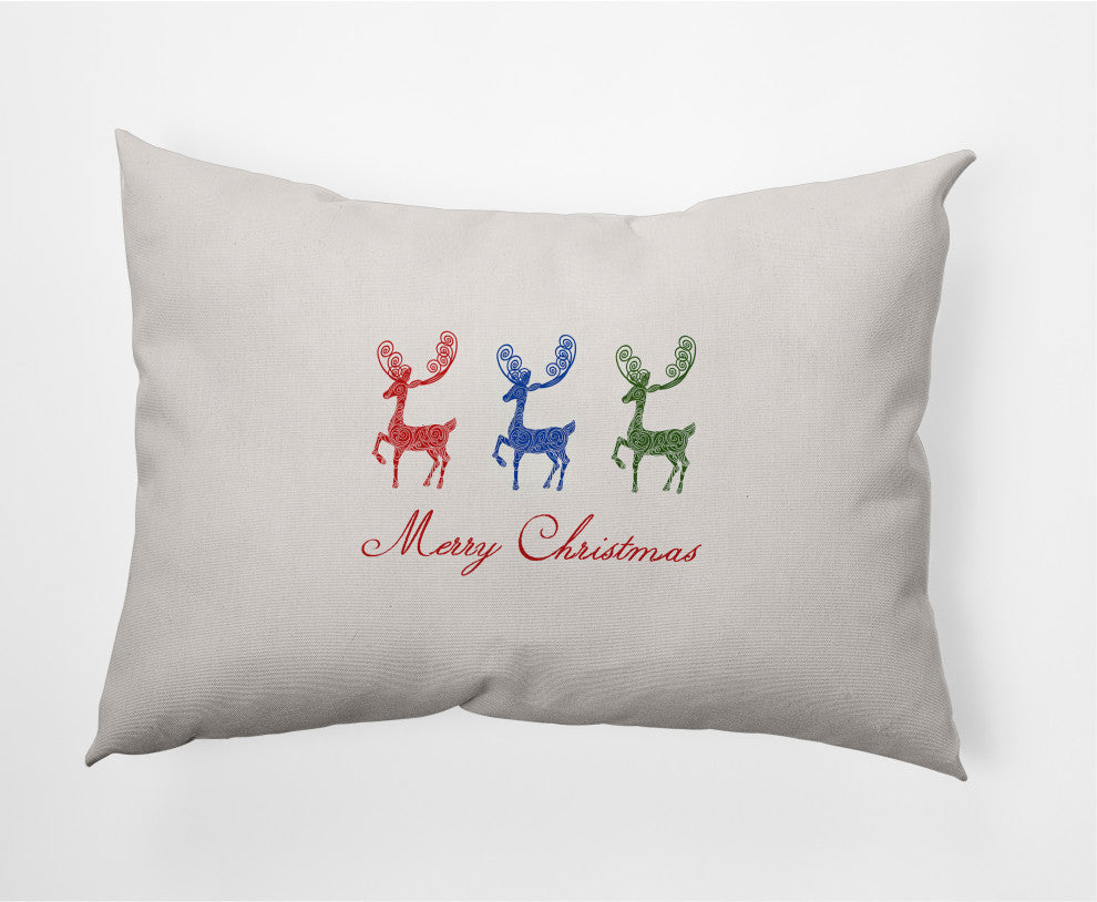 Merry Christmas Reindeer Decorative Throw Pillow, Multi-Bold, 14"x20"
