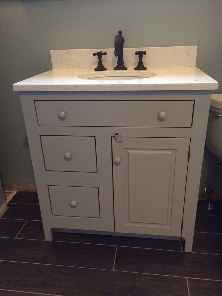 30" Pine Shaker Vanity, 18" Depth, Drawers Right