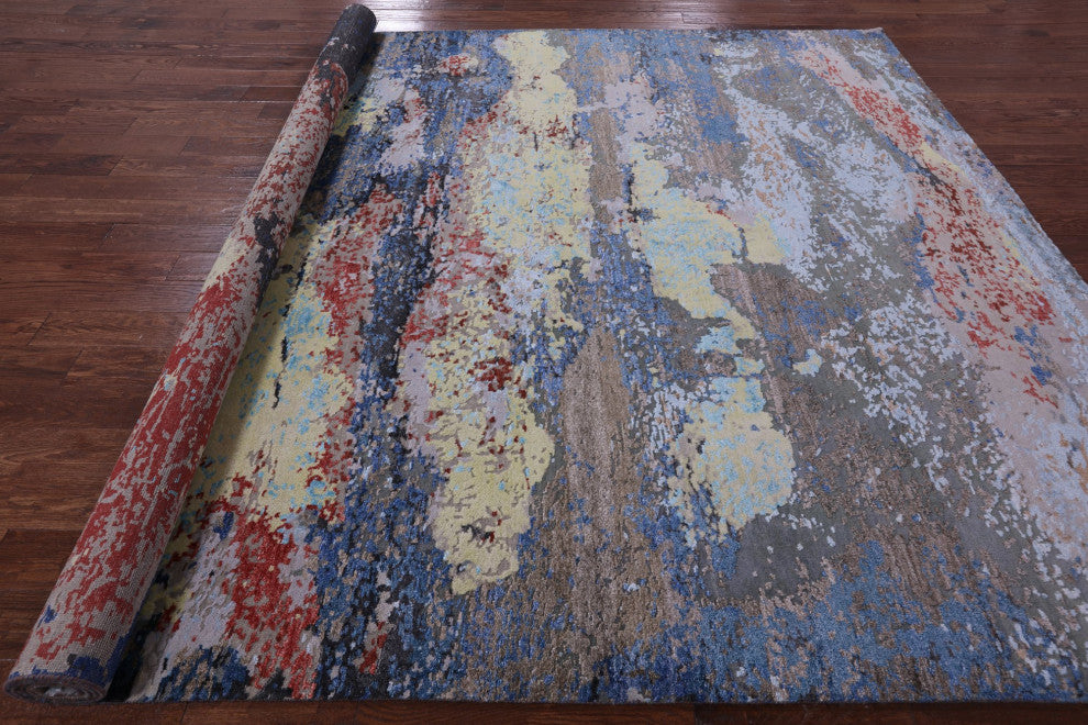 Handmade Wool and Silk Abstract Rug 9' 0" X 11' 10" Q8779