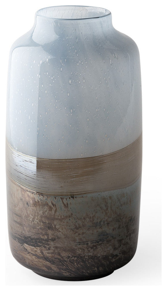 13" Ocean Wave Colored Bubble Glass Oval Urn Glass Vase