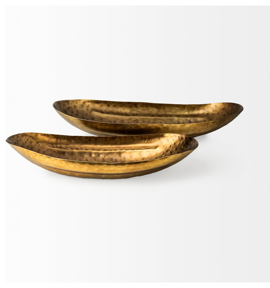 Karmen Hammered Gold Oversized Bowls, Set of 2
