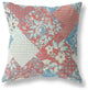 28" Red Blue Boho Floral Indoor Outdoor Throw Pillow