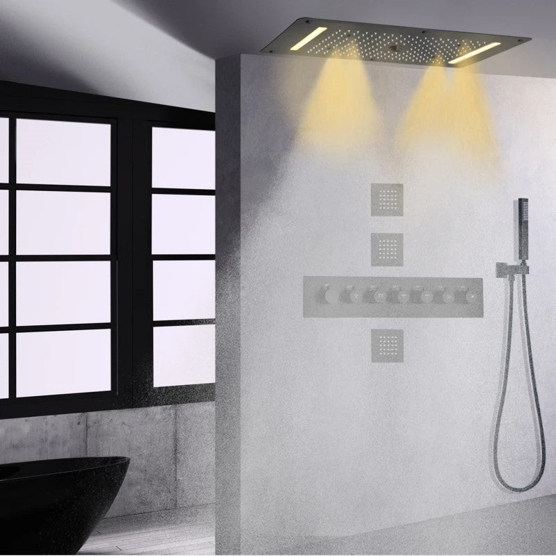 Led Mist Rainfall Shower System, Hand Shower and Jetted Body Sprays, Matte Black