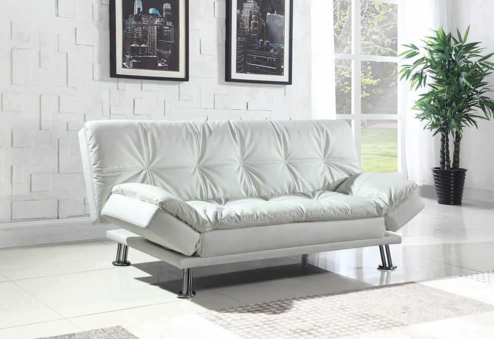 Upholstered Sofa Bed With Tufted Back, White