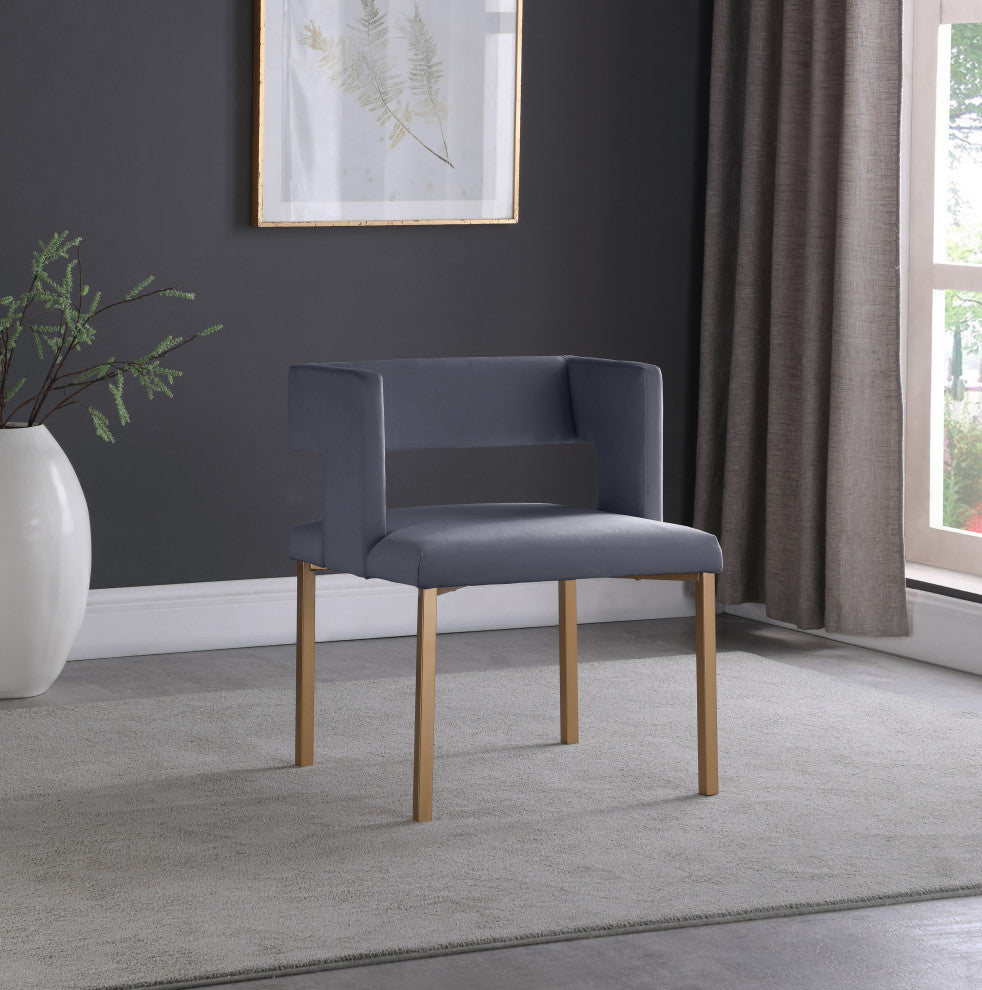 The Caleb Dining Chair, Cream and Brushed Gold, Velvet and Iron, Set of 2