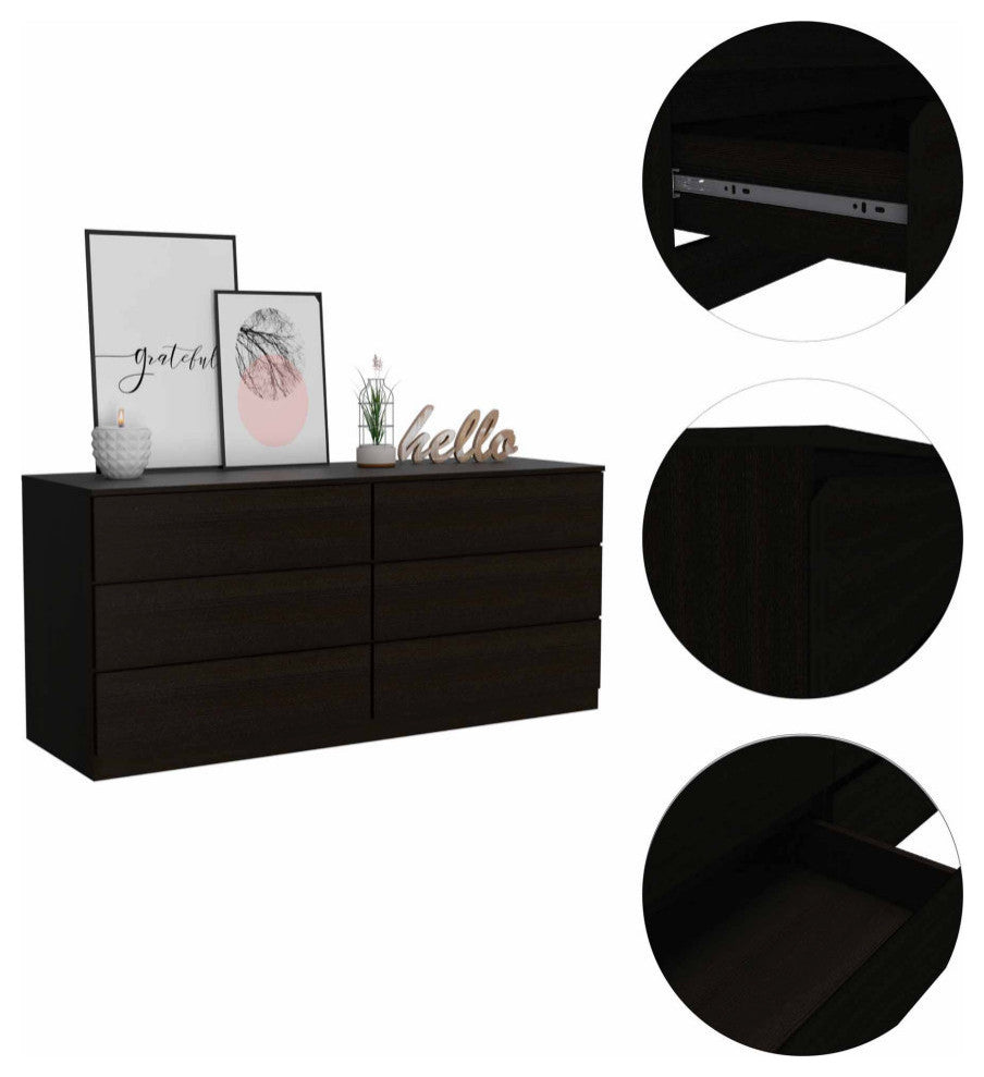 FM FURNITURE Seul Modern Minimal Six Drawer Double Dresser with Superior Top