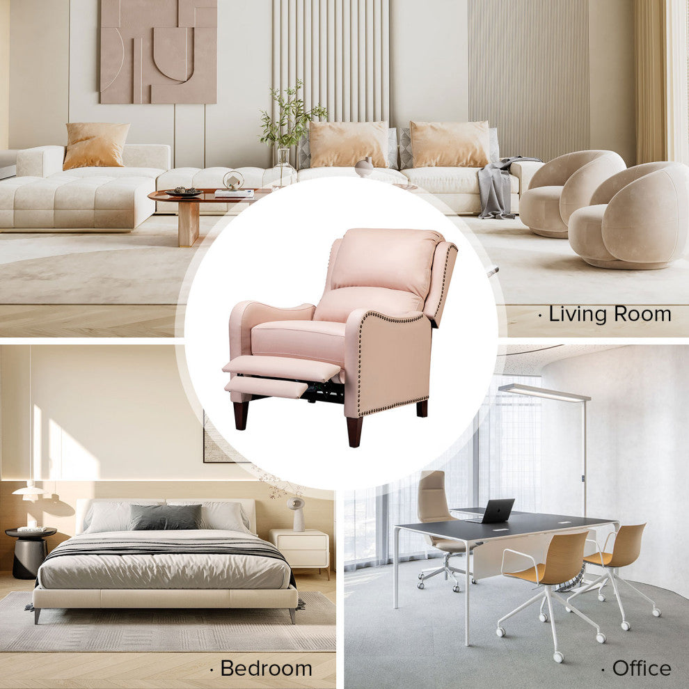 Genuine Leather  Push back Recliner With Wingback, Pink