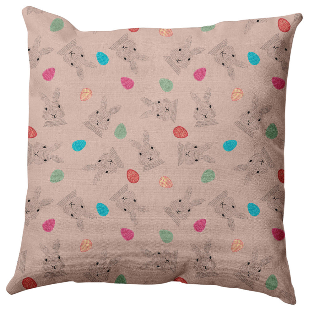 Bunnies and Eggs Easter Decorative Throw Pillow, Sunwashed Red, 18x18"