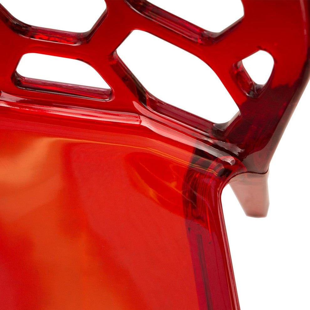 Leisuremod Dynamic HoneyComb Design Dining Chair, Set of 4, Transparent Red