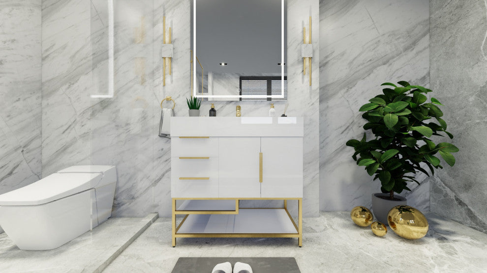 Madison 36" Freestanding Vanity With Reinforced Acrylic Sink, High Gloss White