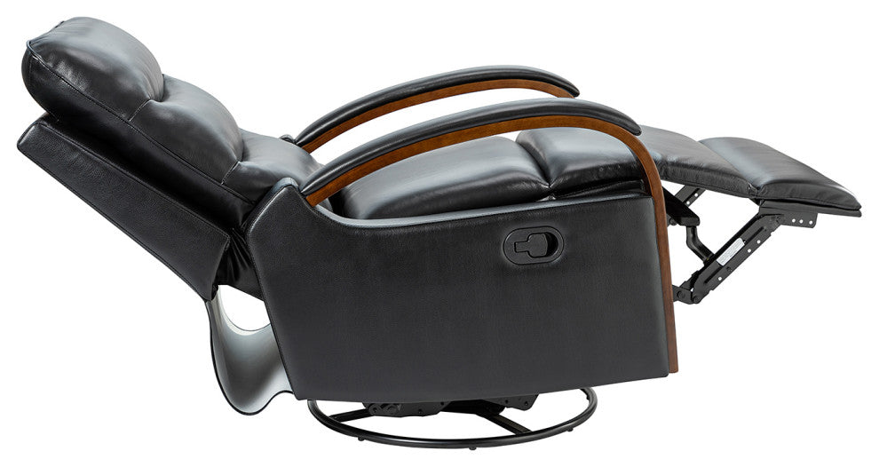 Konradin Genuine Leather Swivel Rocking Manual Recliner Set of 2, Black